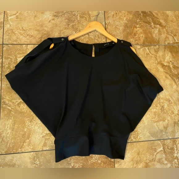 Ark & Co Womens Black Top Size L Gathered Draped Short Sleeve Shirt Open Back - Picture 7 of 10